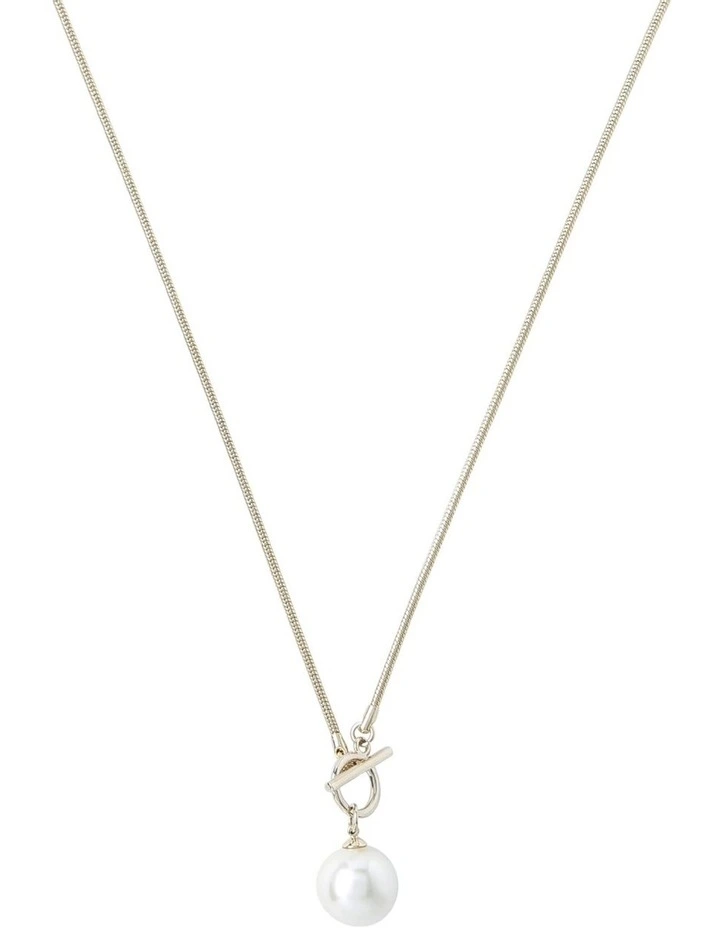 Long Snake Chain Necklace with Pearl Fob in Gold