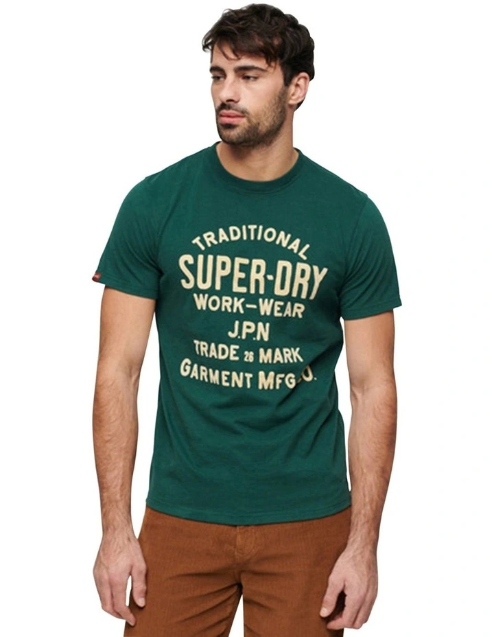 Workwear Flock Graphic T-Shirt in Bengreen Marl
