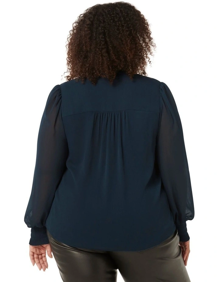 Flora Fluted Pleat Blouse in Blue