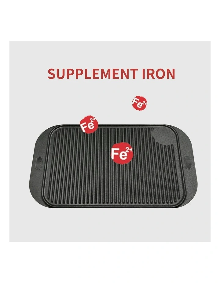 Cast Iron Ridged Griddle Pan 47cm in Black