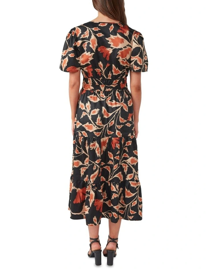 Cross Placket Drewdrop Dress in Black/Orange