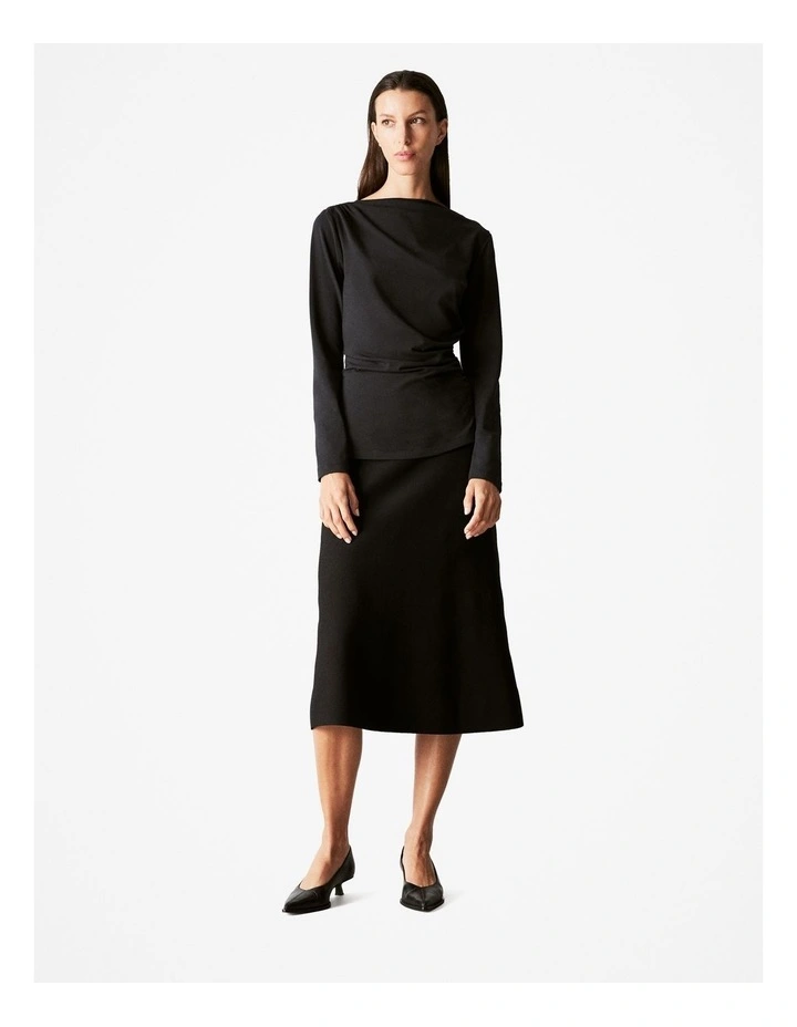 Cotton Modal Blend Boatneck Top in Black