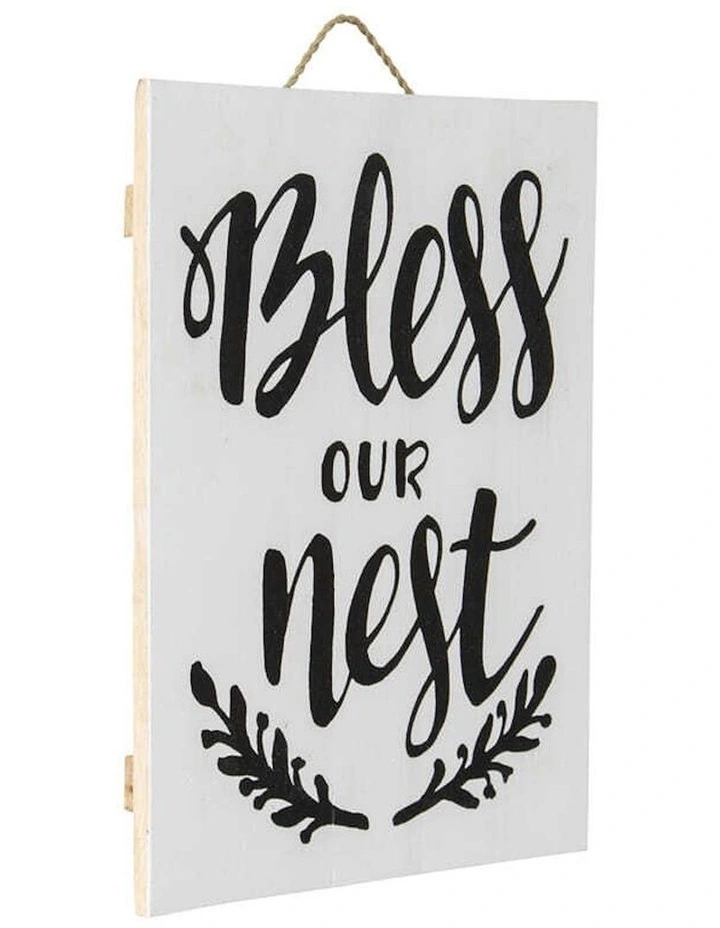Wooden Bless Our Nest Sign Wall Art in Multi