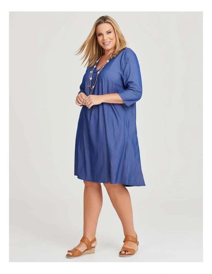 Denim Stretch Natural Dress in Blue