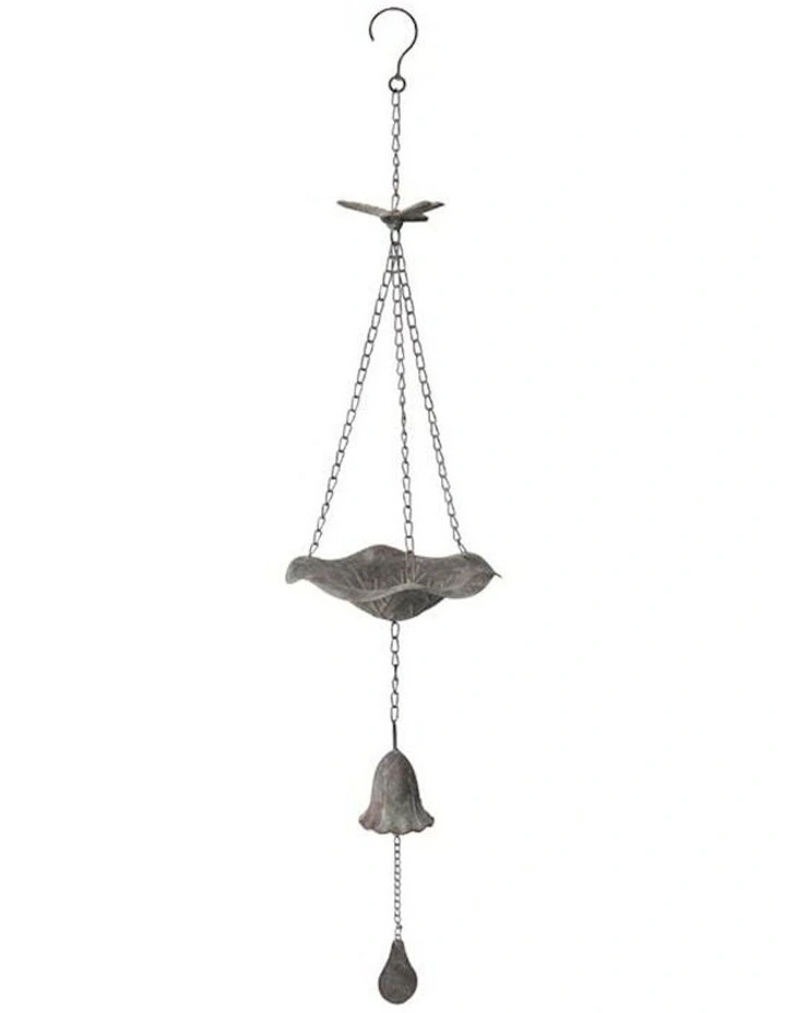 Hanging Dragonfly Lilypad Birdfeeder and Bell in Grey
