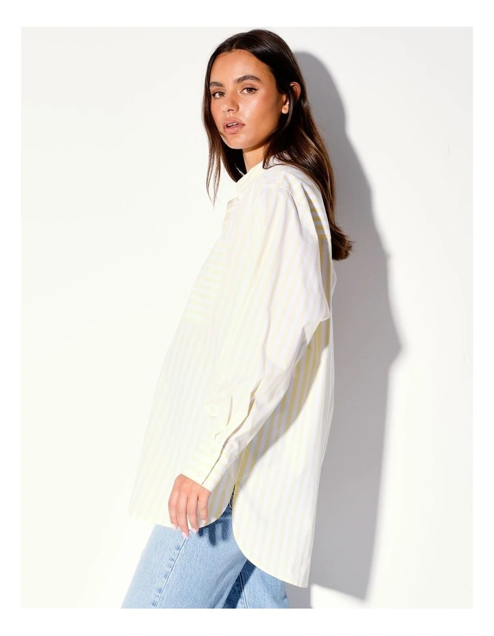 Organic Cotton Blend Striped Boyfriend Shirt in Butter/White Stripe