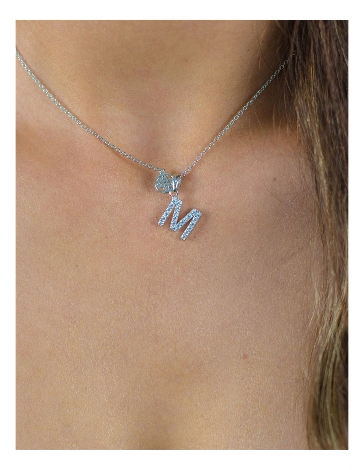 Luxury Letter M Initial Pendant in Silver