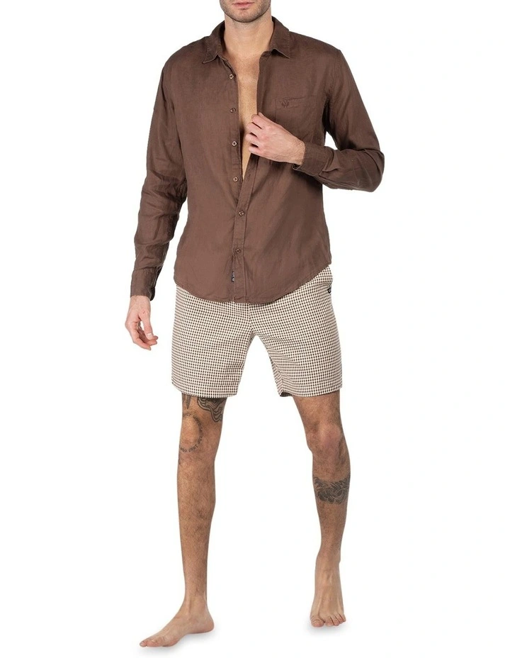 Long Sleeve Linen Shirt in Chocolate