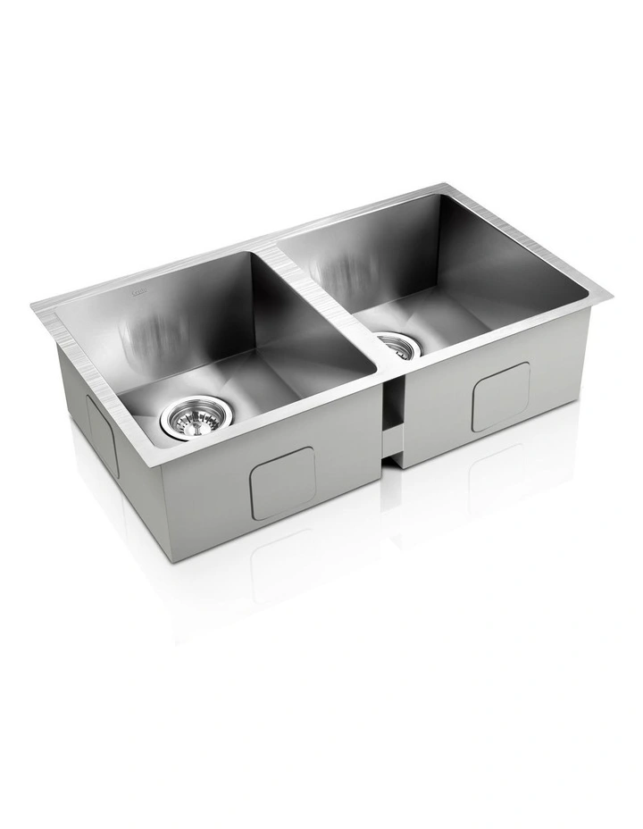 Double Bowl Laundry Stainless Steel Kitchen Sink 74X45CM Silver