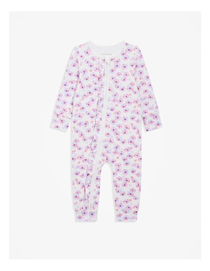 Organically Grown Cotton Ruffle Zip Jumpsuit in Pink Multi