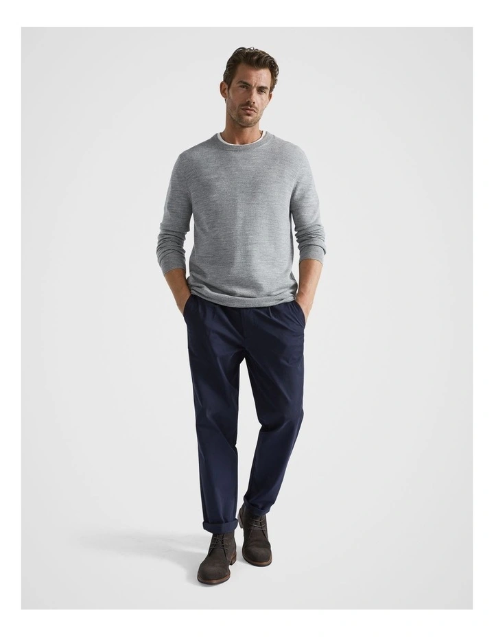 Merino Wool Crew Neck Knit in Grey Marle