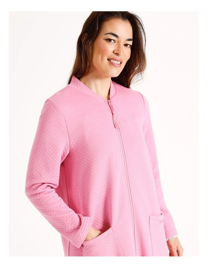 Mid-Length Quilted Jacquard Zip Robe in Rose