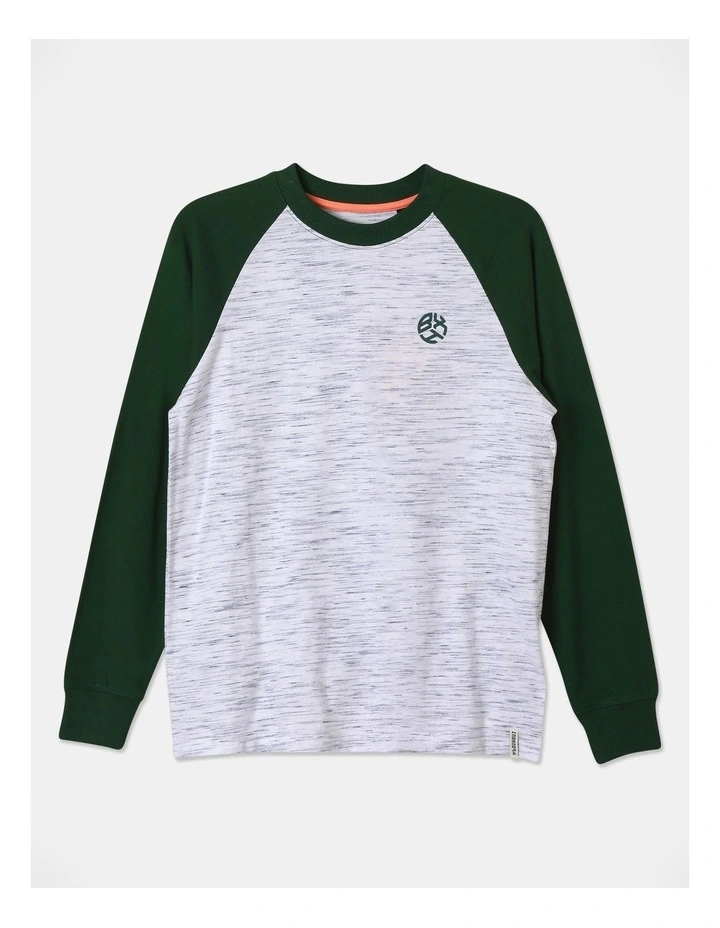 Long Sleeve Space Dye Raglan Tee in Green