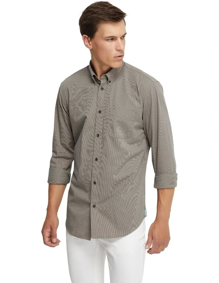 Uxbridge Cotton Shirt in Camel/Blue