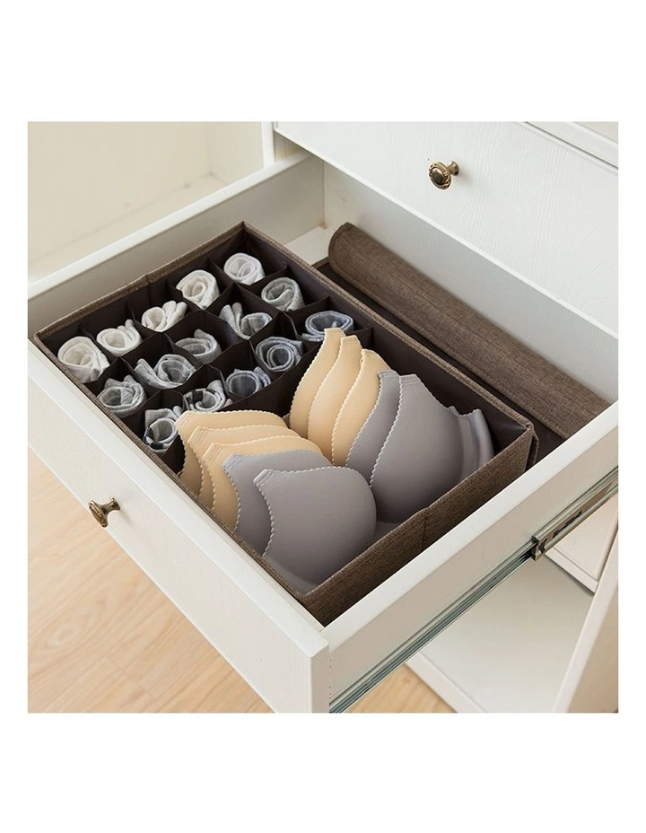 Flip Top Underwear Storage Box Wardrobe Partition Organiser in Coffee
