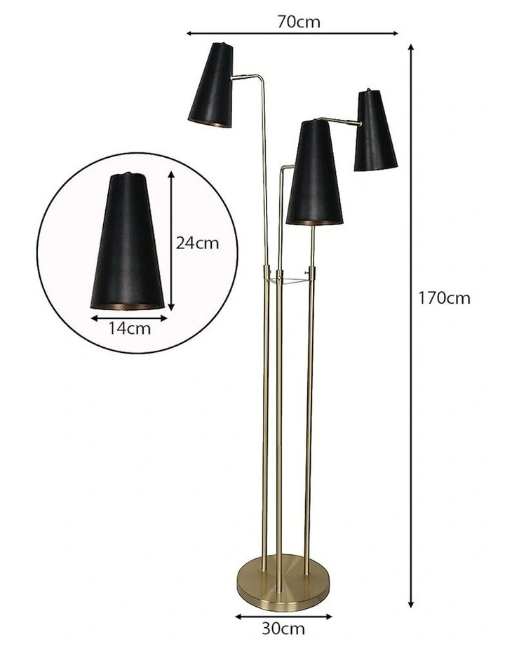Three Metal Shade Floor Lamp in Black
