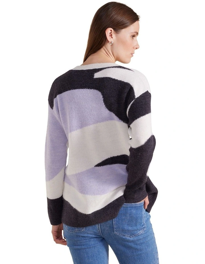 Long Sleeve Intarsia Sweater in Lilac