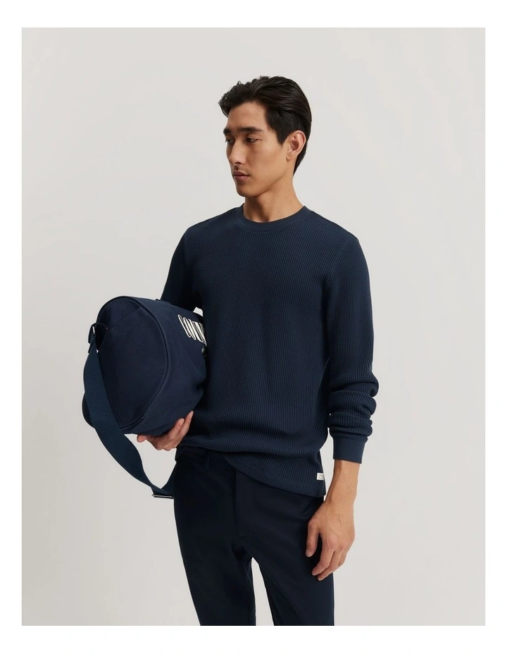 Australian Cotton Waffle Crew T-shirt in Navy