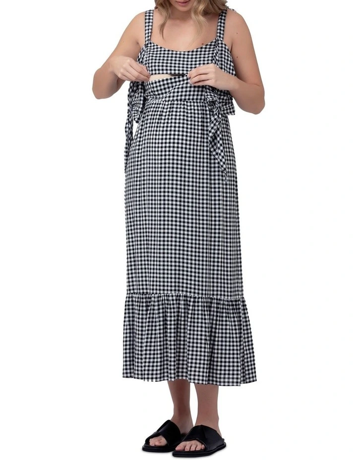 Gingham Nursing Dress in Black