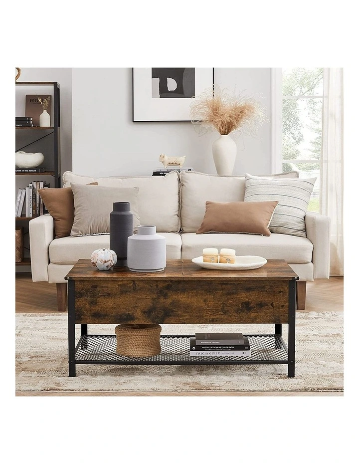 Coffee Table With Hidden Storage in Rustic Brown/Black