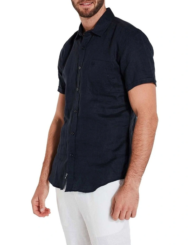 Short Sleeve Linen Shirt in Navy
