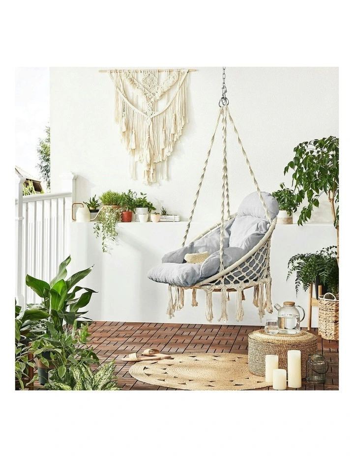 Hammock Hanging Chair with Cushion in Gray