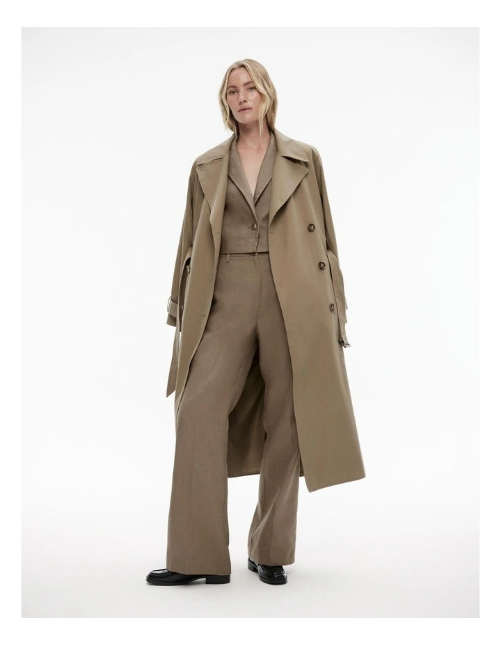 Linen Single-breasted Cropped Blazer in Washed Green