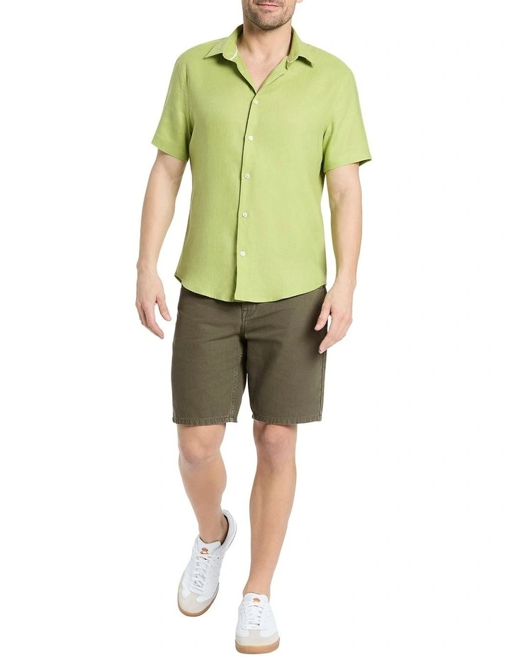 Felix Short Sleeve Linen Shirt in Soft Pear