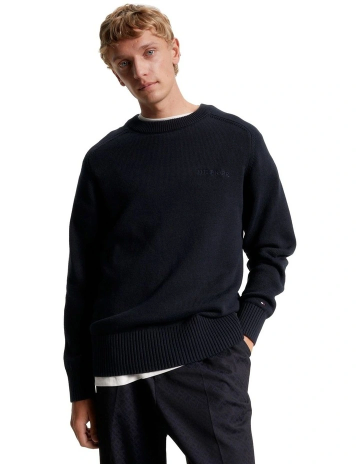 Monotype Chunky Cotton Crew Neck Knit in Navy