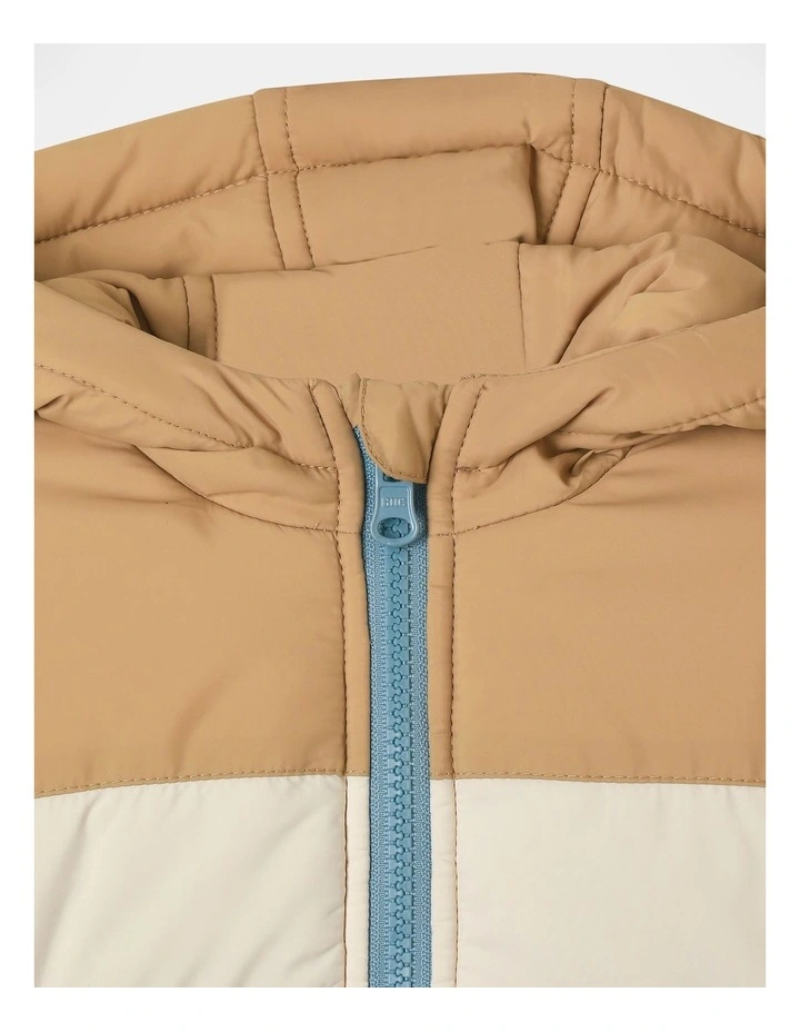 Colour Block Reversible Puffer Jacket in Tan