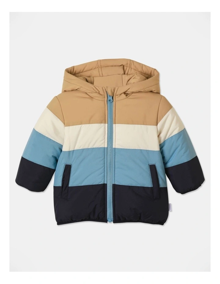 Colour Block Reversible Puffer Jacket in Tan