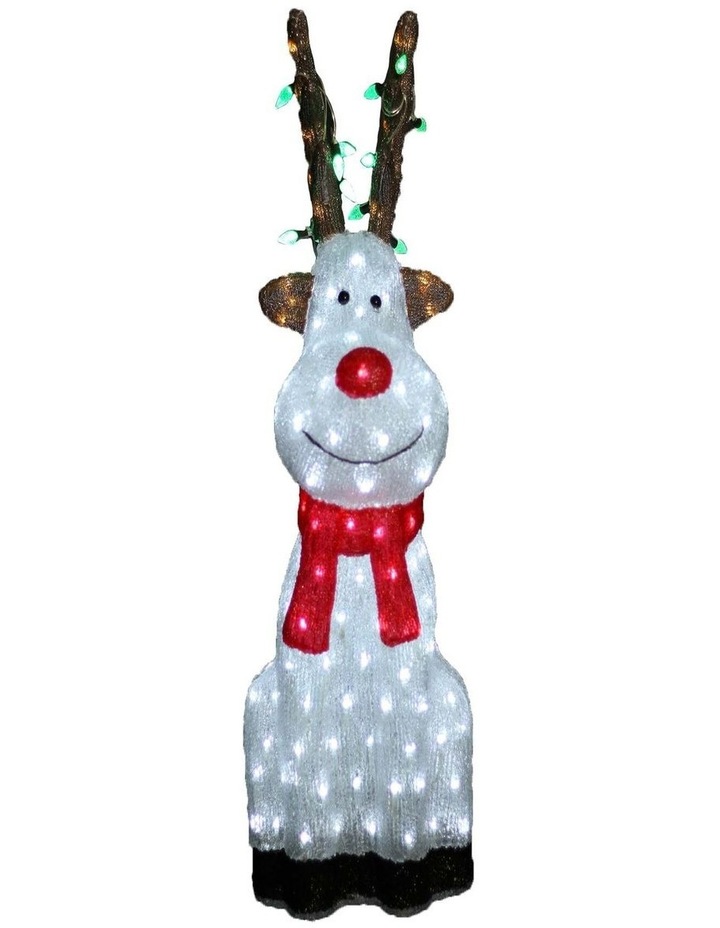 Acrylic Sitting Red Nose Reindeer with Christmas Lights 2 Sizes 90cm