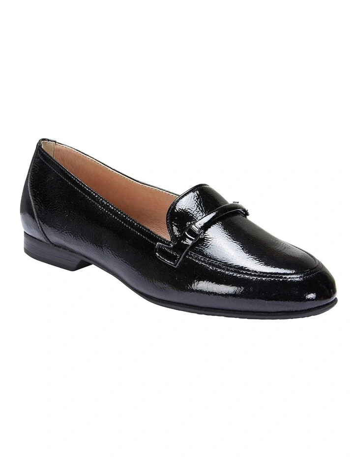 Glebe Black Crinkle Patent Flat Shoes