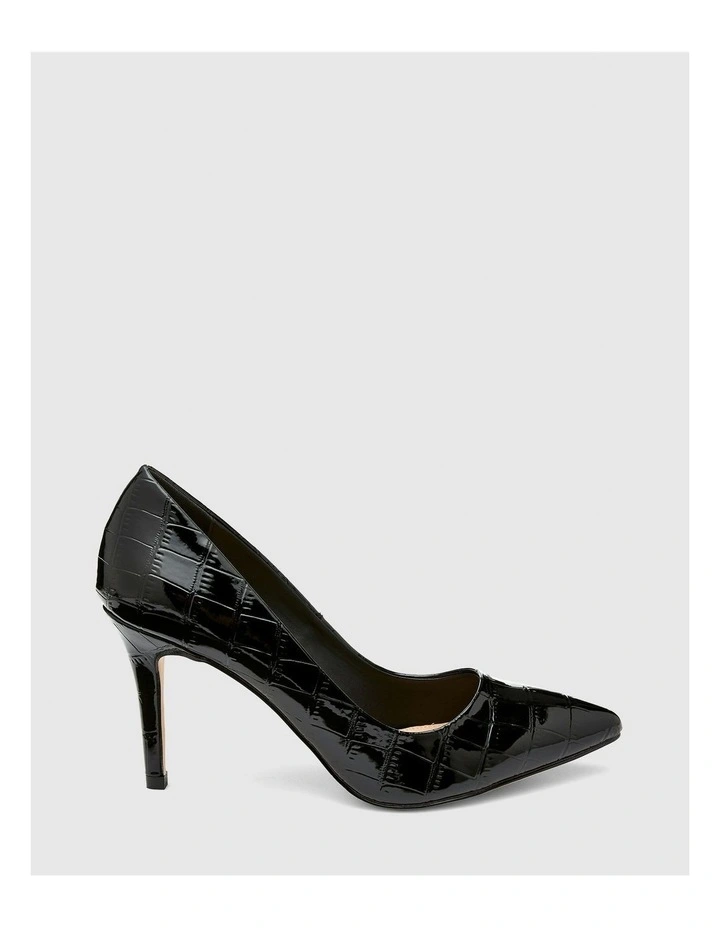 Irania Court Heels in Black Croc