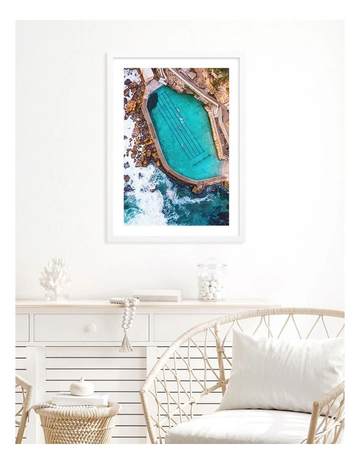 Australian Made Bronte Ocean Pool 1 Art Print A2 in White Frame