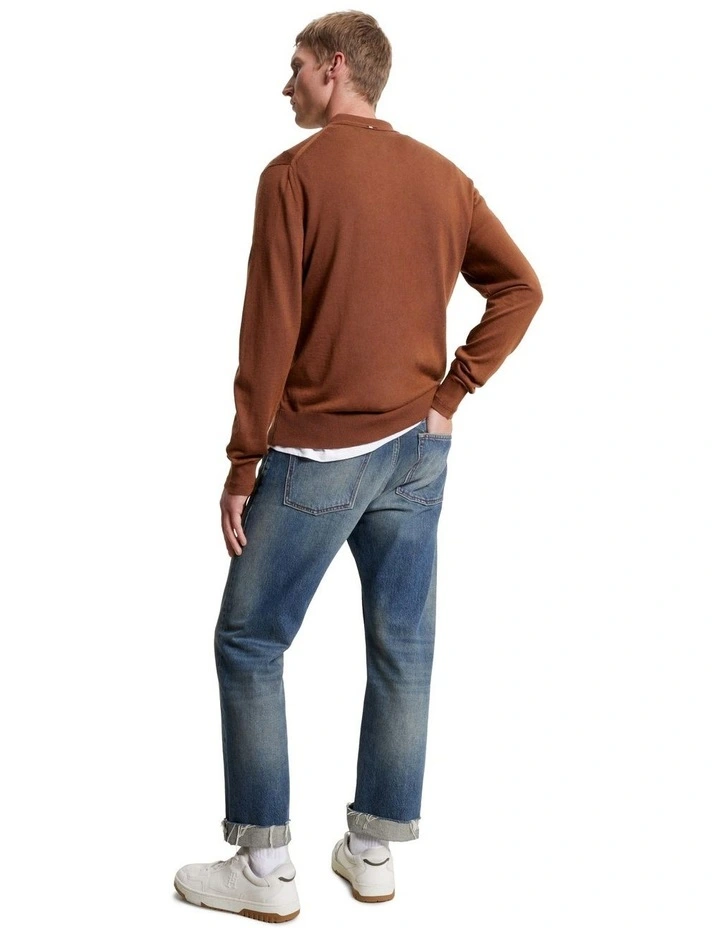 Fine Gauge Merino Long Sleeve Polo Shirt in Countryside Khaki