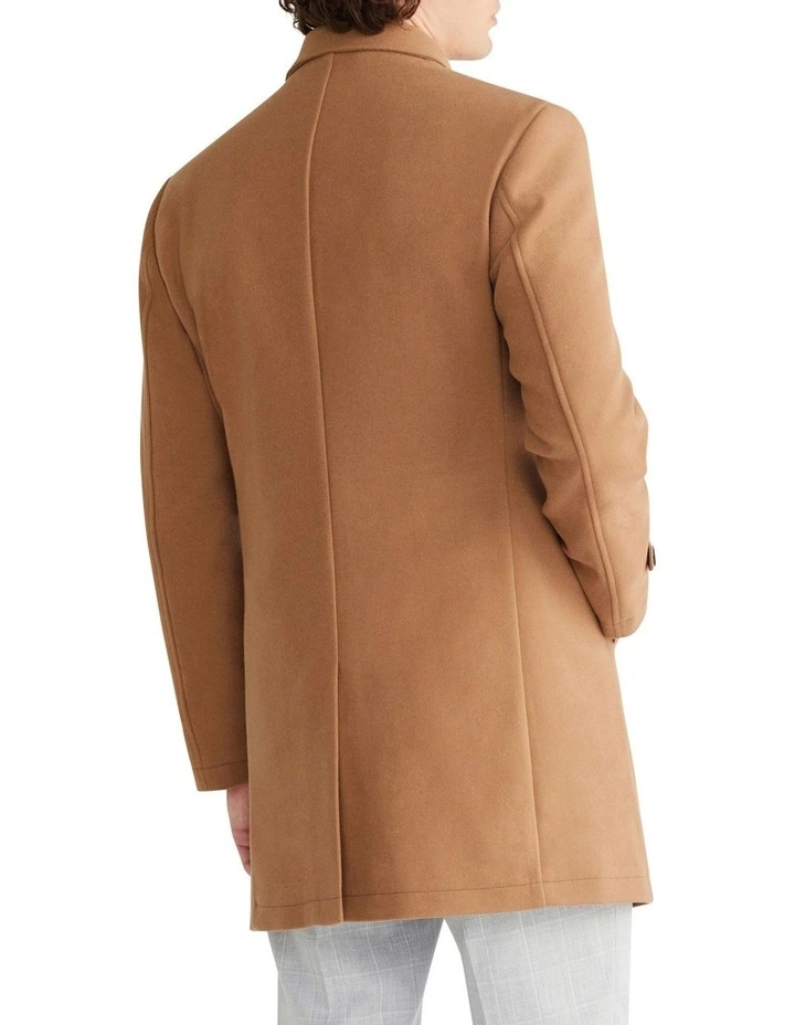 4 Button Melton Overcoat in Tan