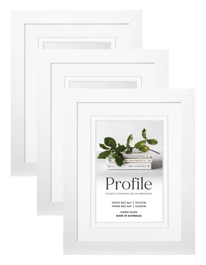 Australia Made Timber Photo Frame 6x8"/4x6" (3 Pack) in White