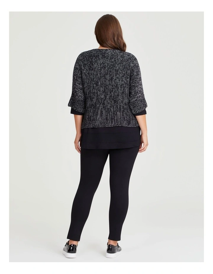 Wool Mix Lurex Button Cardigan in Black/Gunmetal