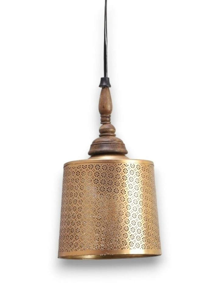 Handcrafted Iron Lattice Work Pendant Light in Gold