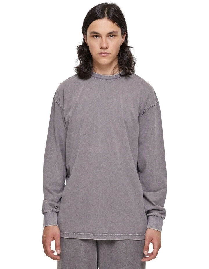 Heavy Boxy Acid Wash Long Sleeve Tee in Asphalt