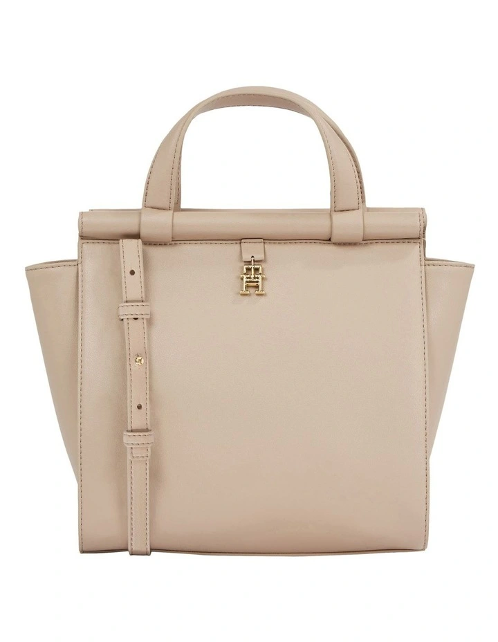 Reversible Monogram Plaque Small Tote in Beige