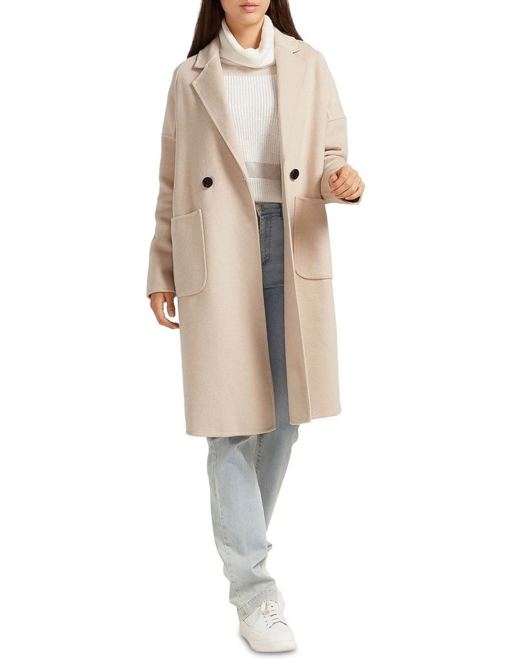 Publisher Double-Breasted Wool Blend Coat in Beige