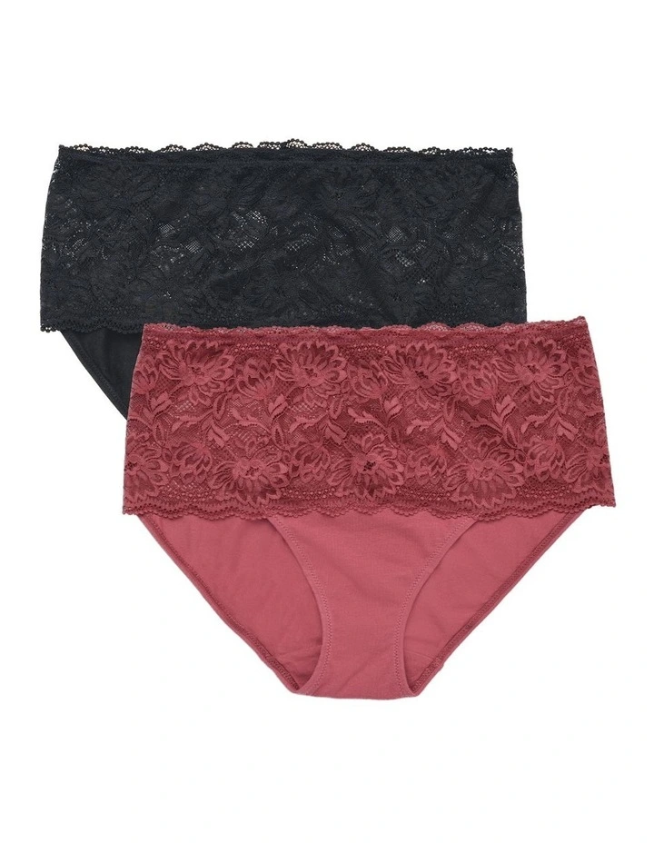 Cotton and Lace Full Brief 2 Pack in Black/Spice