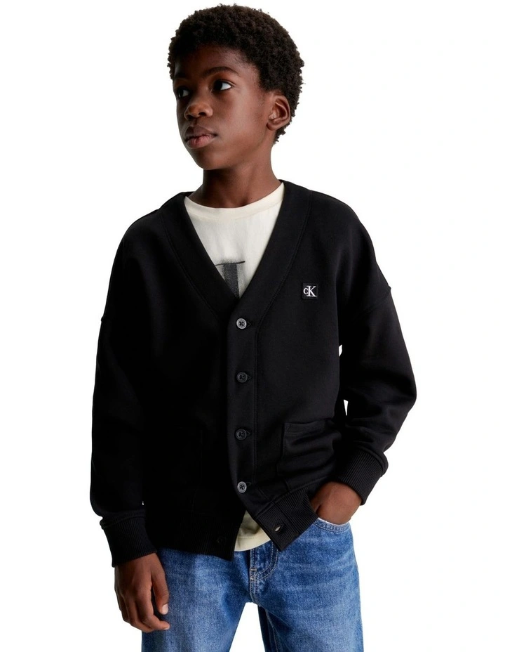 Relaxed Terry Cardigan in Black