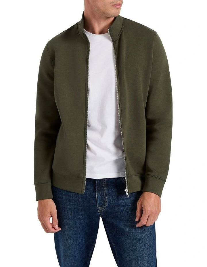 Neo Zip Thru Sweater in Khaki