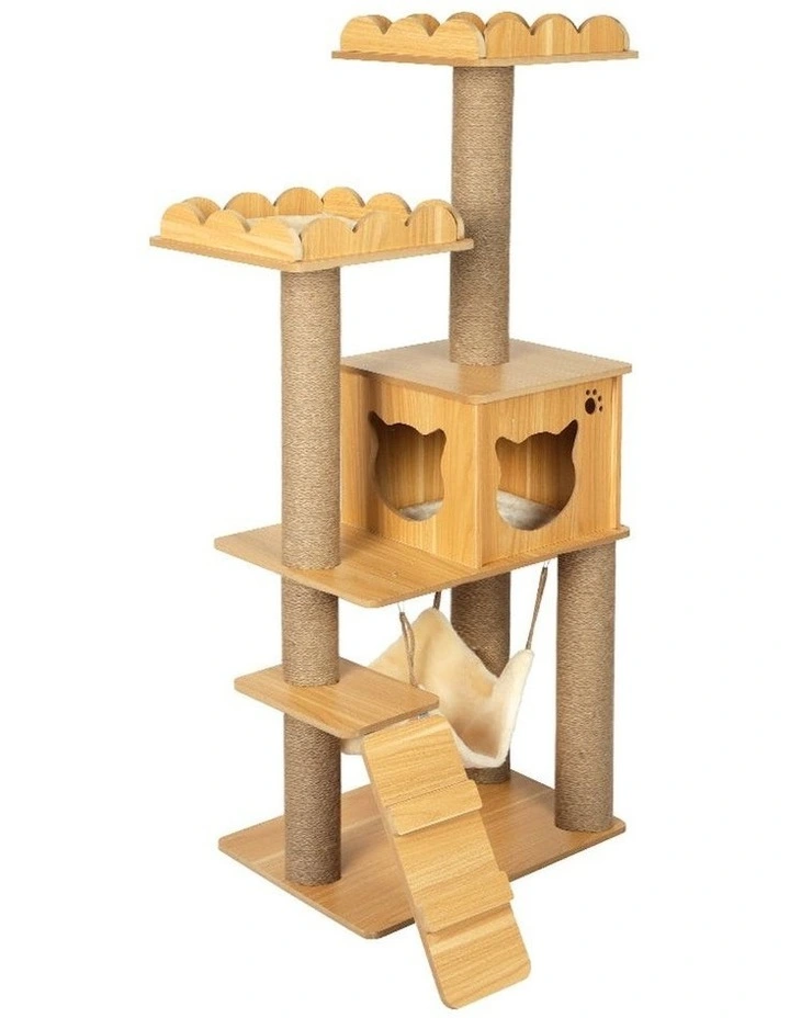 Cat Wood Condo Tree Scratching Post 132cm in Brown