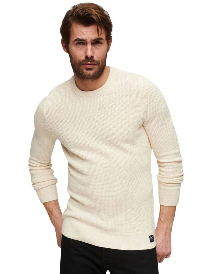 Textured Crew Knit Jumper in Ecru Heather