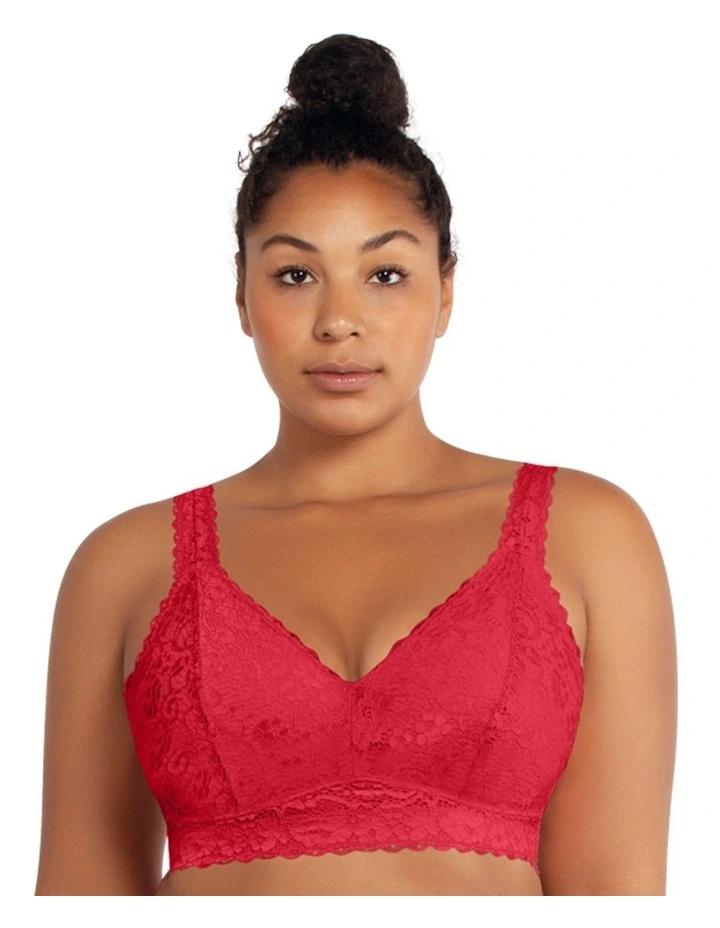 Adriana Wirefree Full Bust Lace Bralette in Racing Red