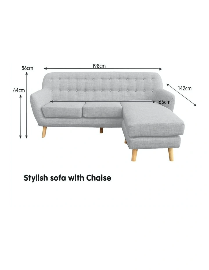 Linen Corner Sofa Couch Lounge L-shaped w/ Chaise Light Grey